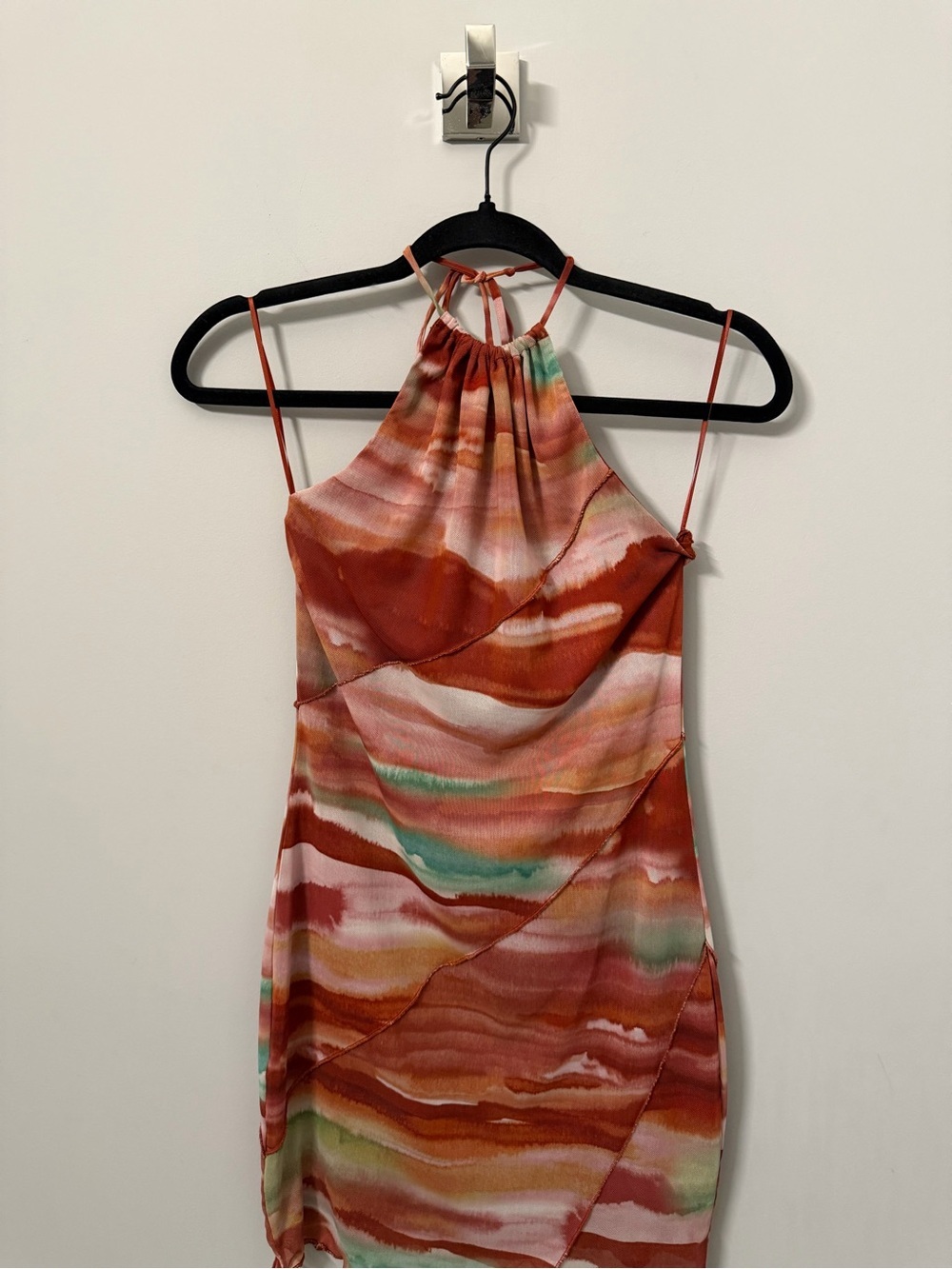 Garage - Halter Neck Multicolor Strappy Dress with Watercolored pattern